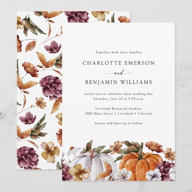 Floral Pumpkin Wedding Invitation (Front/Back)