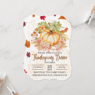 Floral Pumpkins Autumn Leaves Thanksgiving Dinner Invitation