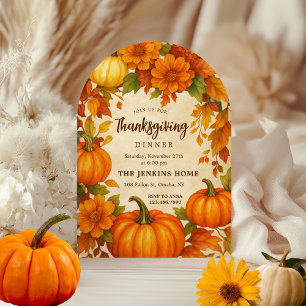 Floral Pumpkins Watercolor Thanksgiving Dinner Invitation
