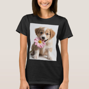 "Floral Pup Love T-Shirt – Cute Dog & Flowers"