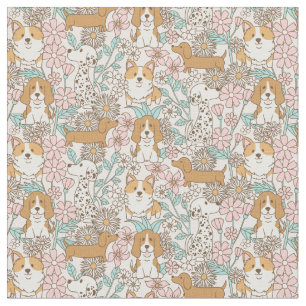 Floral Puppies Fabric