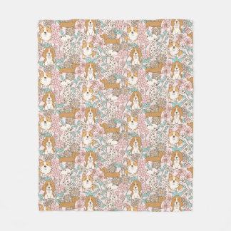 Floral Puppies Fleece Blanket
