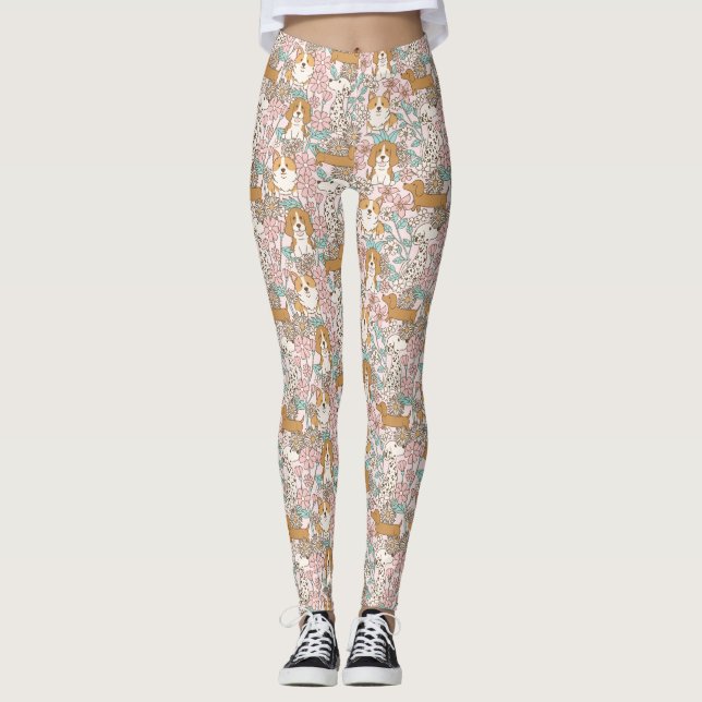 Floral Puppies Leggings (Front)