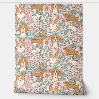 Floral Puppies Wallpaper