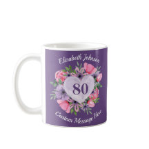 Floral Purple 80th Birthday Mug for Women