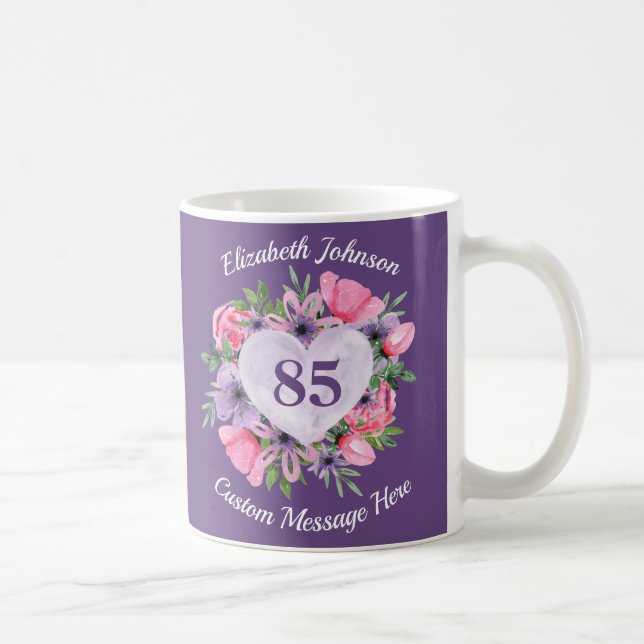Floral Purple 85th Birthday Mug for Women (Right)