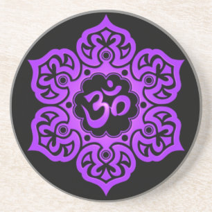 Floral Purple and Black Aum Design Coaster