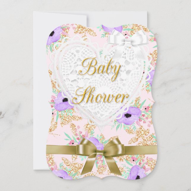 Floral Purple and Gold Baby Shower Invitation (Front)