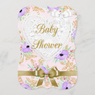 Floral Purple and Gold Baby Shower Invitation