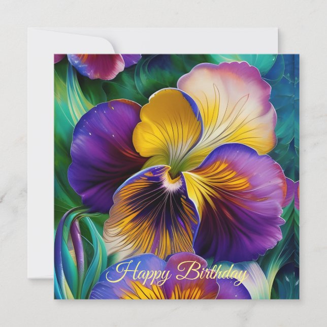 Floral Purple and gold pansy Birthday (Front)