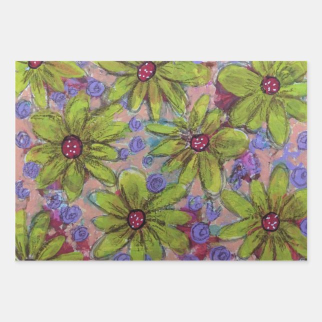Floral Purple and Green Wrapping Paper Sheet (Front)