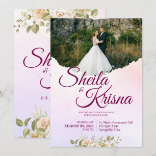 Floral Purple and Pink Elegance Wedding with Photo Invitation