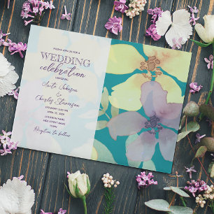 Floral Purple and Turquoise Wedding Invitation