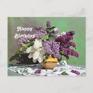 Floral Purple and White Lilacs Bouquet Birthday Postcard