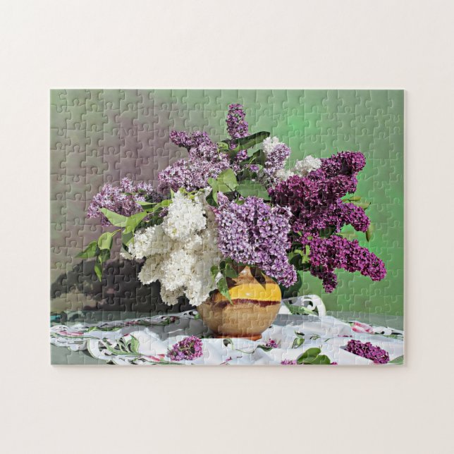 Floral Purple and White Lilacs Bouquet Photo Jigsaw Puzzle (Horizontal)