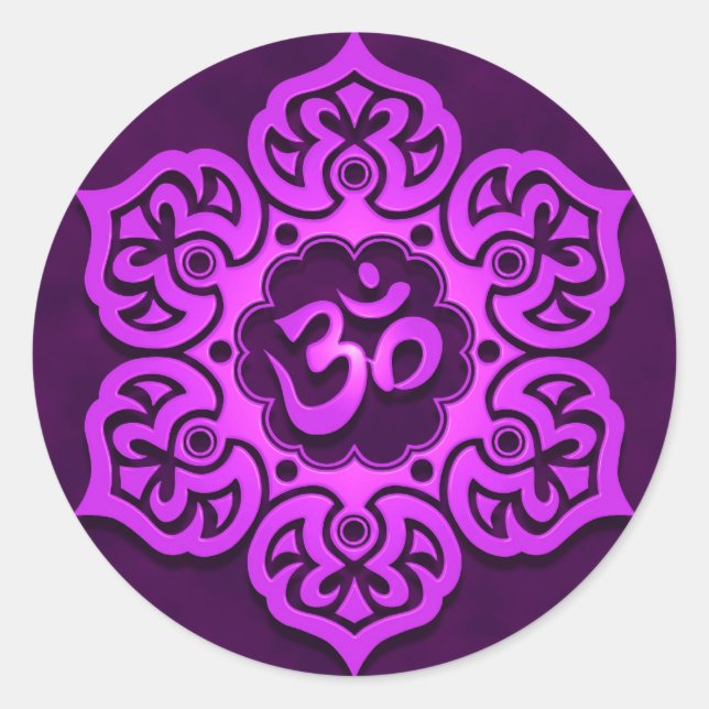 Floral Purple Aum Design Classic Round Sticker (Front)