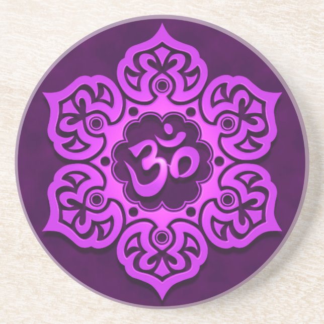 Floral Purple Aum Design Coaster (Front)