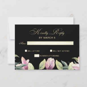 Floral Purple Black and Gold wedding rsvp Card