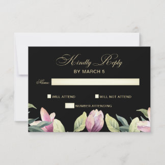 Floral Purple Black and Gold wedding rsvp Card