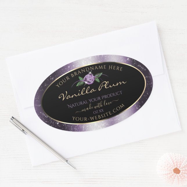 Floral Purple Black Product Labels Soft Glitter (Envelope)