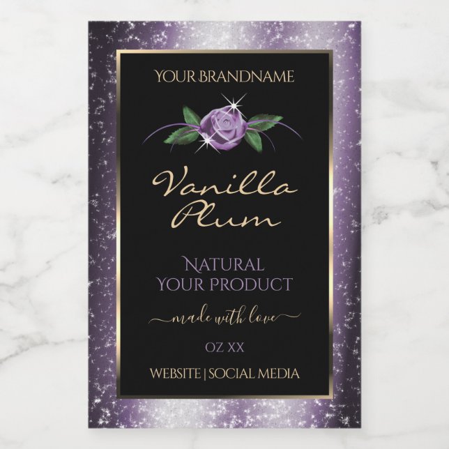 Floral Purple Black Product Labels Soft Glitter (Single Label)