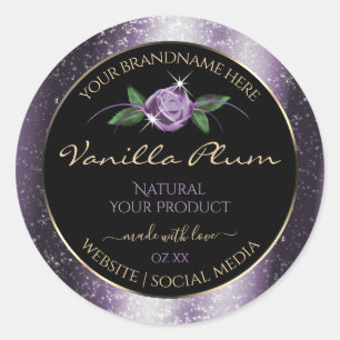 Floral Purple Black Product Labels Soft Glitter