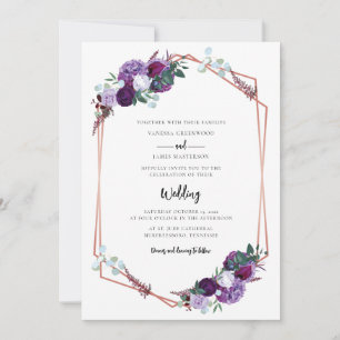Floral Purple Bloom Script Modern Wedding Invitation