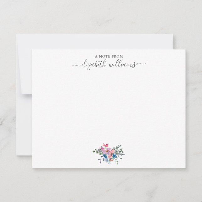 Floral Purple Blush Pink Blue Botanical Script Card (Front)