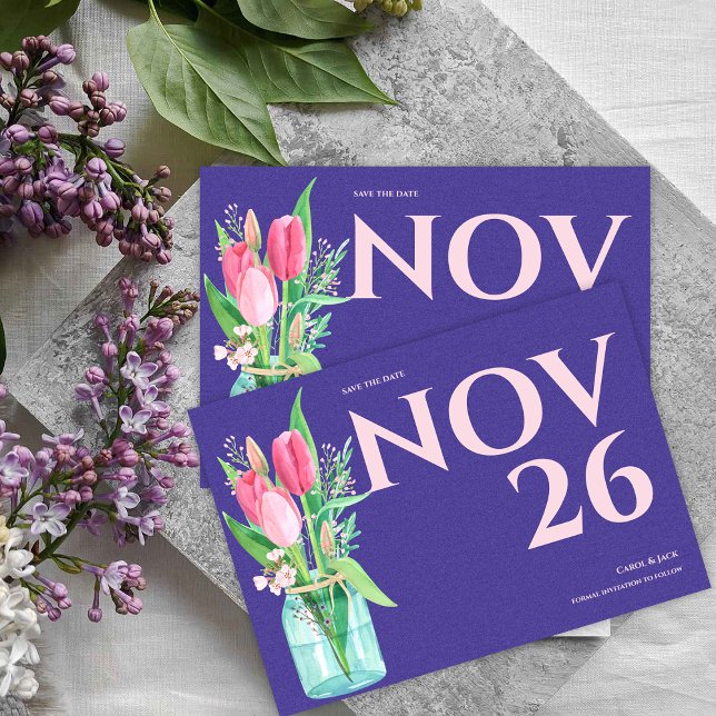 Floral Purple & Blush Wedding Save the Date Announcement (Floral Purple & Blush Wedding Save the Date Announcement)