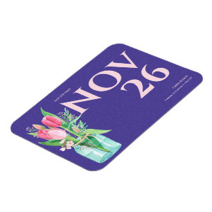Floral Purple & Blush Wedding Save the Date Magnet