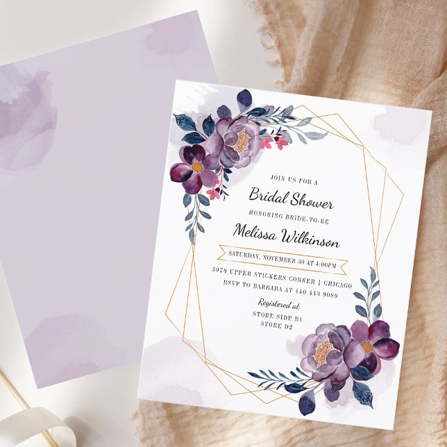 Floral Purple Botanical Bridal Shower Invitation (Floral Purple Botanical Bridal Shower Invitation)