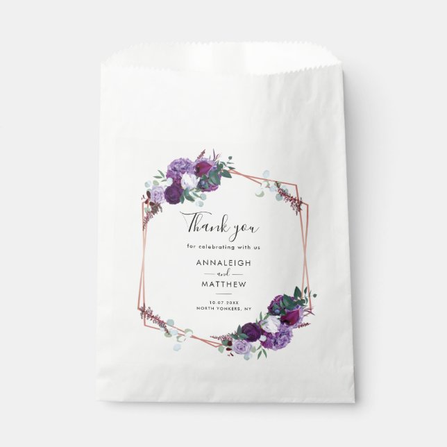 Floral Purple Botanical Wedding Favour Bags (Front)
