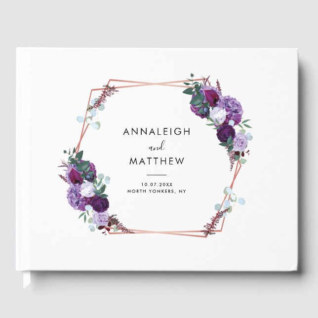 Floral Purple Botanical Wedding Guest Book (Front)