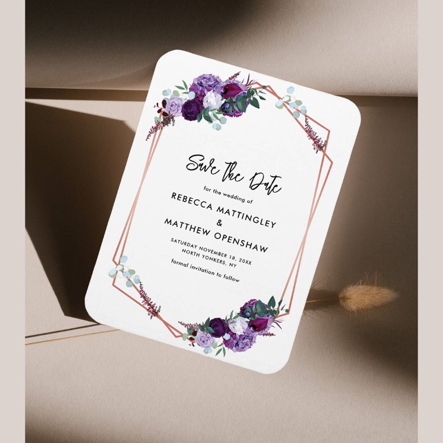 Floral Purple Botanical Wedding Save the Date Magnet (Purple Floral Geometric Wedding Save the Date Magnet)