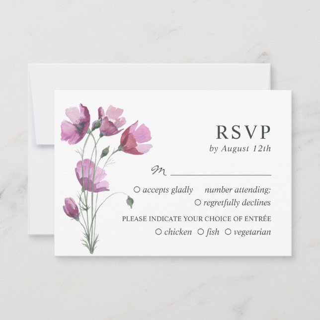 Floral purple bouquet. Rustic simple wedding RSVP (Front)