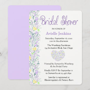 Floral Purple Bridal Shower Lavender Flowers Invitation