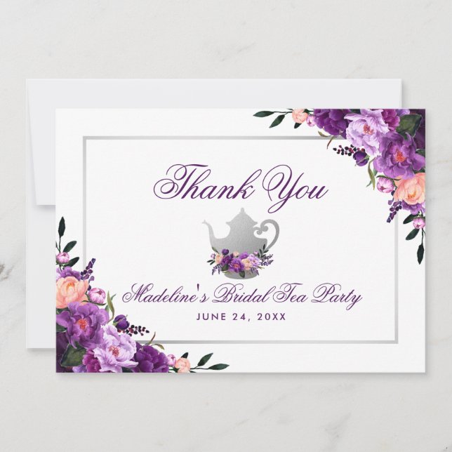 Floral Purple Bridal Tea Party Thank You P (Front)