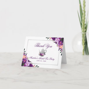 Floral Purple Bridal Tea Party Thanks Note Thank You Card