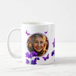 Floral Purple Butterfly Grandma Photo Coffee Mug