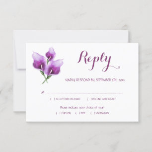 Floral Purple Calla Lily Monogram Wedding Meal RSVP Card