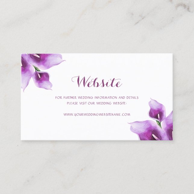 Floral Purple Calla Lily Wedding Website Card (Front)