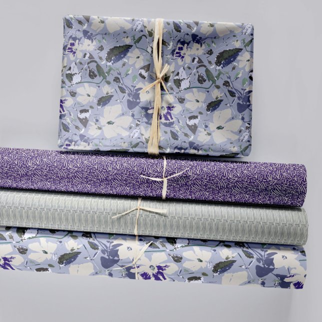Floral Purple Clematis Patterns Decoupage Gift Wrapping Paper Sheet (Pretty Purple Floral Patterns trio Wrapping Paper Sheets. Jenn Steffen-Studio Posies. )