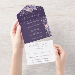 Floral Purple Dreams Simple Wedding All In One Invitation