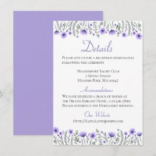 Floral Purple Flowers Details Directions Wedding Invitation