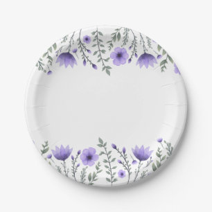 Floral  Purple Flowers Wedding Party Paper Plate