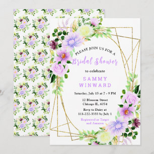 Floral Purple Flowers with Foliage Bridal Shower Invitation