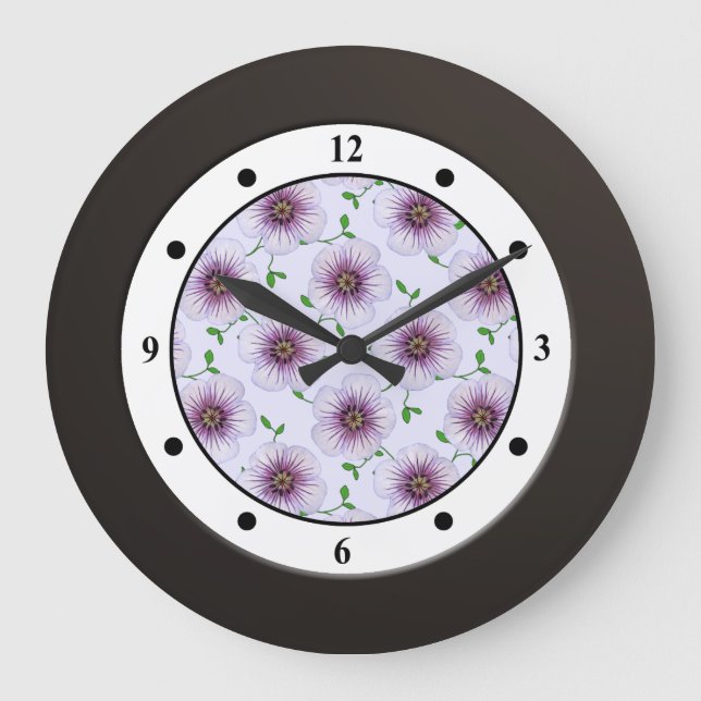 Floral Purple Garden Flower Modern Digits Large Clock (Front)