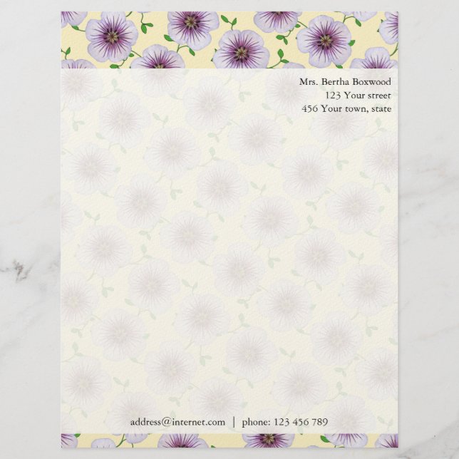 Floral Purple Garden Flowers Photo Custom Address Letterhead Template (Front)