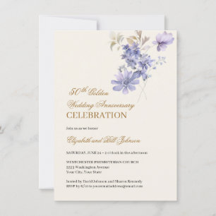 Floral Purple Gold 50th Wedding Anniversary Invitation