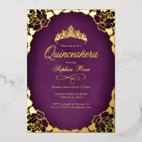 Floral Purple Gold Crown Quinceanera 